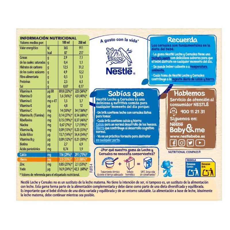 Nestlé Brik Milk & Cereals 8 Cereals with Honey Pyjamas, 2X250 gr