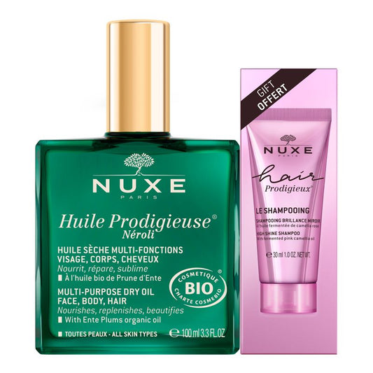 Nuxe Huile Prodigieuse Néroli 100Ml + Gift Shampoo Sublime Hair Prodigieux Shine, 30 ml