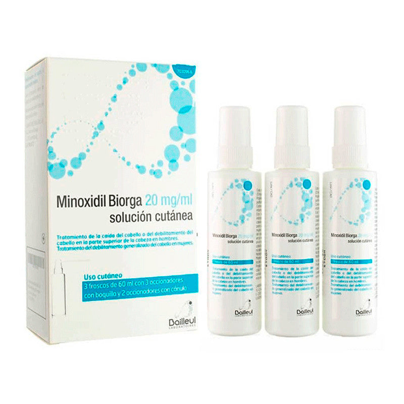 Biorga 20 Mg/ ml Minoxidil Solución Cutanea 3 Frascos 60 ml + 3 Accionadores de Boquilla y 2 Accionadores con Canula
