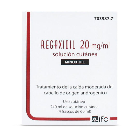 Regaxidil 20 Mg/ ml Minoxidil Solución Cutánea 4 Frascos de 60 ml