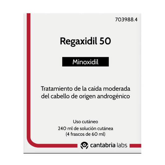 Regaxidil 50 mg/ml Minoxidil Solución Cutánea 4 Frascos de 60 ml