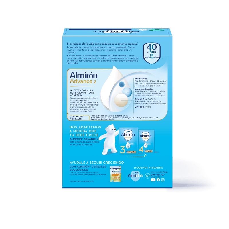 Pack 2 X Almirón Advance 2, Powdered Formula for Babies, from 6 Months, 1200g