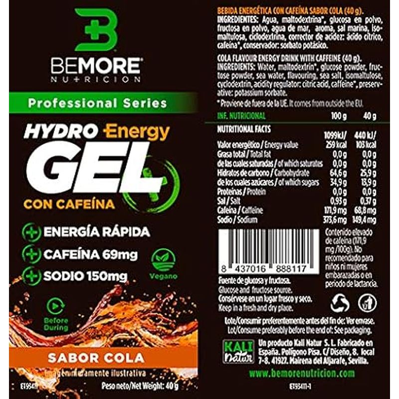 Bemore Nutrition Hydro Gel+ Energy Cola Flavour with Caffeine 24 units