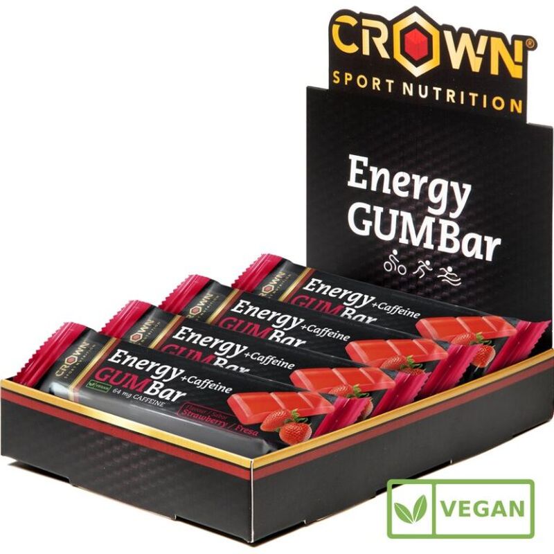 Crown Sport Nutrition Energy Gum Bar Fresa + Cafeína , 12 x 30  gr