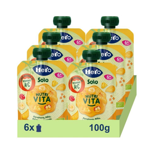 Hero Baby Pack Eco Sachet Only Carrot, Banana, Pineapple and Acerola, 6 X 100 grams