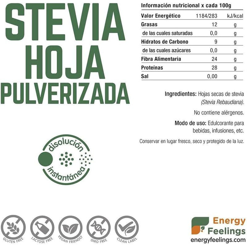 Energy Feelings Stevia Powdered Leaf 100Gr. Vegan Sg