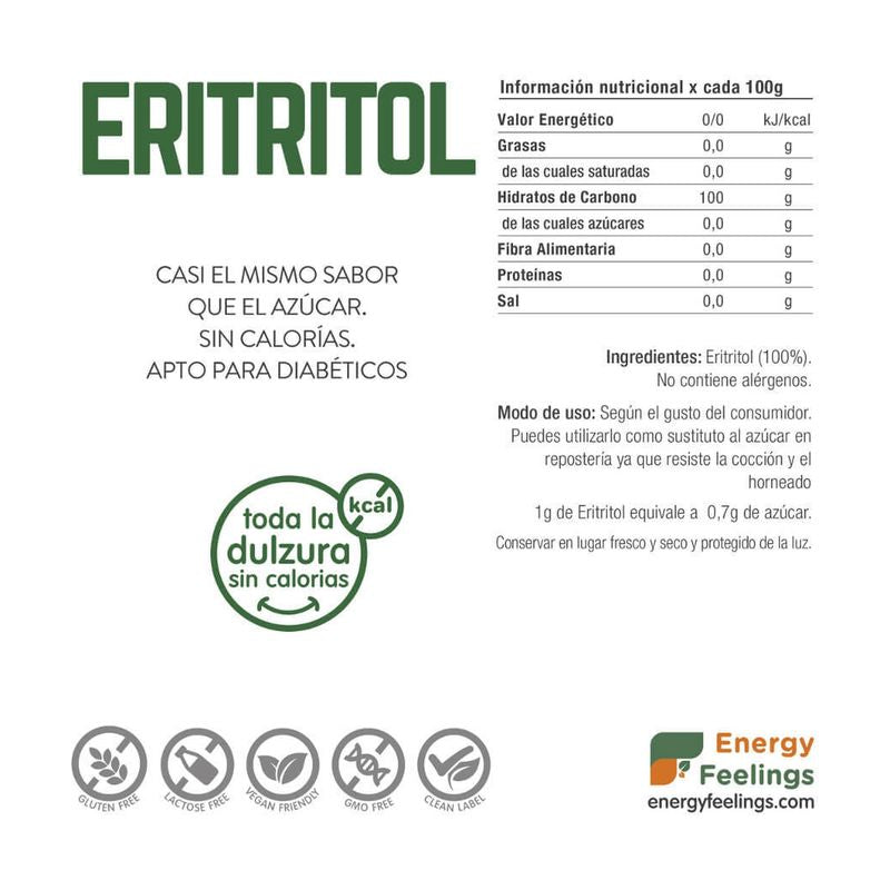 Energy Feelings Erythritol Powder 1Kg. Vegan Sg
