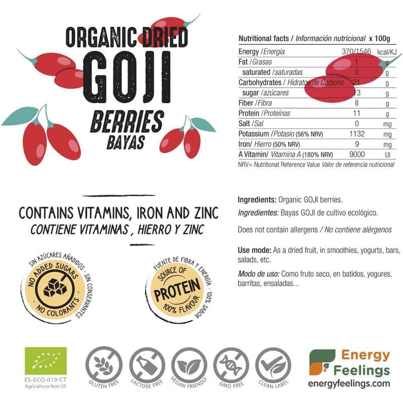 Energy Feelings Goji Berries 1Kg. Eco Vegan Sg