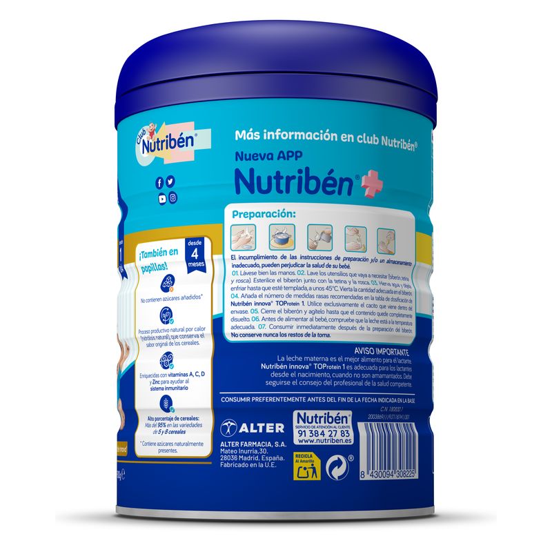 Pack 12 X Nutribén Leche Innova 1 Top Protein 800 g