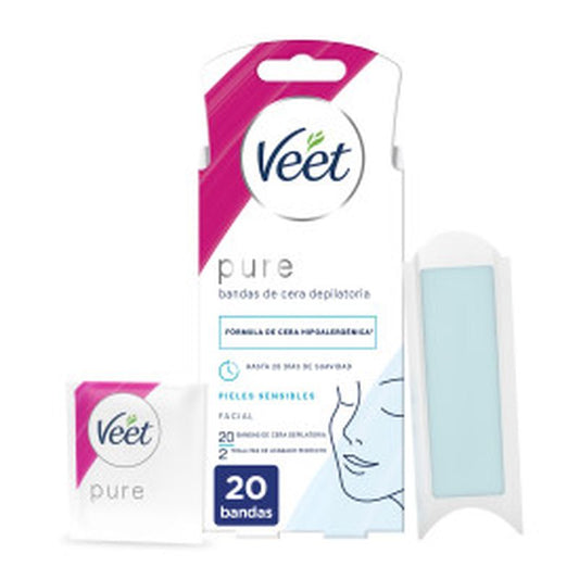 Veet Pure Cold Waxing Wax Strips for Sensitive Skin, 20 Units