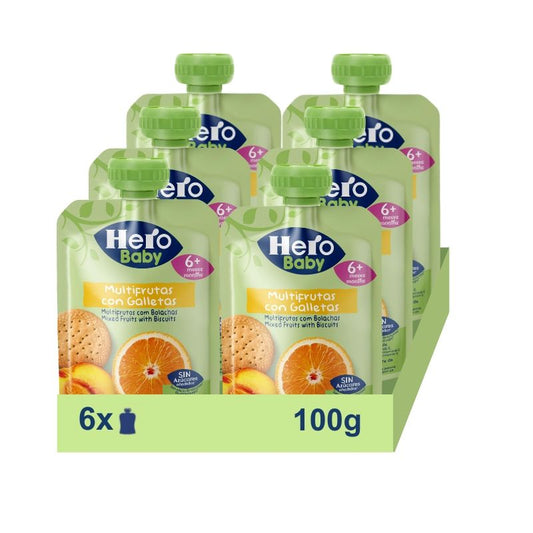 Hero Baby Pack Multifruit Sachet With Biscuit, 6 X 100g