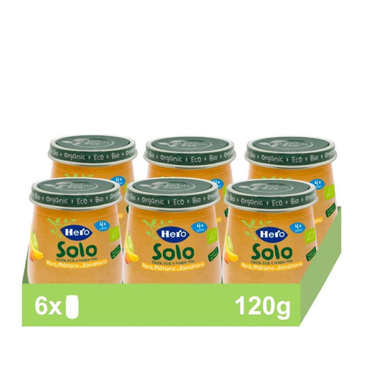 Hero Baby Pack Eco Pear, Banana & Carrot Solo Jar, 6 X 120 grams