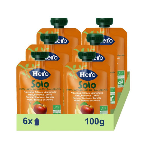 Hero Baby Pack Eco Hero Solo Apple, Banana & Carrot Sachet, 6 X 100 grams