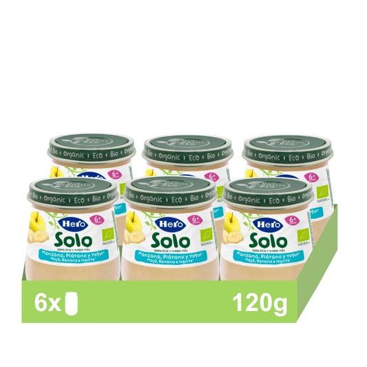 Hero Baby Pack Eco Yoghurt, Apple & Banana Solo Jar, 6 X 120 grams