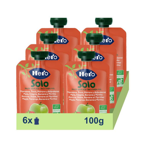 Hero Baby Pack Eco Sachet Apple, Strawberry, Banana & Blueberry Only, 6 X 100 grams