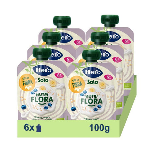Hero Baby Pack Pack Solo Nutriflora Banana, Yoghurt, Blueberry & Oatmeal, 6 X 100 grams