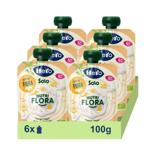 Hero Baby Pack Pack Solo Nutriflora Mango, Yoghurt, Banana & Oatmeal, 6 X 100 g