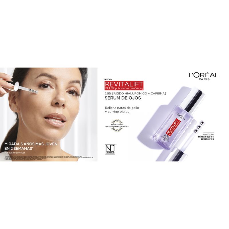 L'Oréal Paris Revitalift Filler Eye Serum: 2.5% Hyaluronic Acid And Caffeine, Triple Roll-On