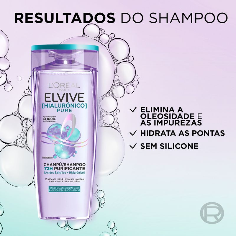 L'Oréal Paris Elvive Hyaluronic Pure Shampoo: Cleanses, Moisturises, Shine & Body, Silicone-Free, 400Ml