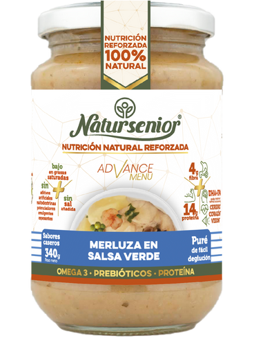 Natursenior Adult Mashed Hake In Green Sauce Reinforced With Omega 3 Dha+Epa, Prebiotics And Proteins. , 340 gr