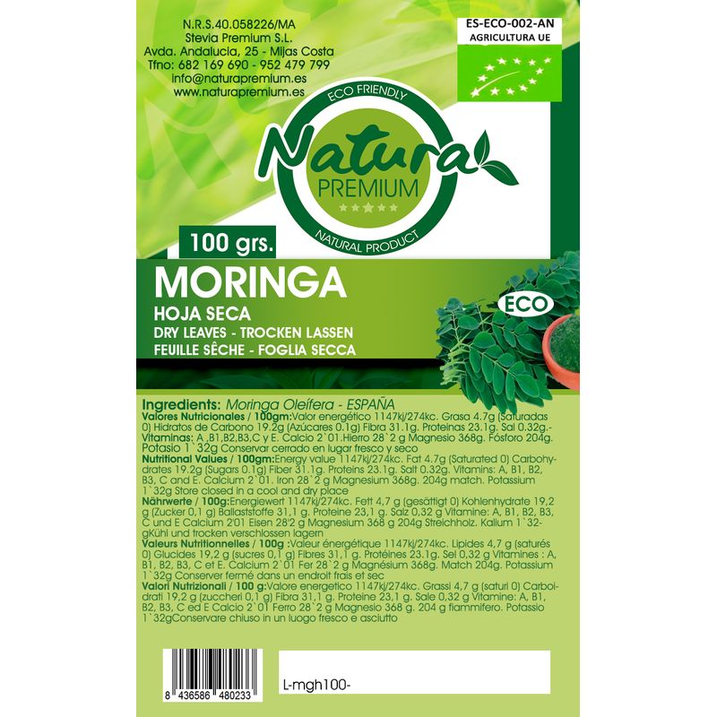 Natura Premium Moringa Dried Leaf Kraft Bio , 75 g