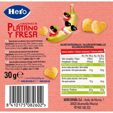 Hero Snack Strawberry Banana Hearts , 30 grams