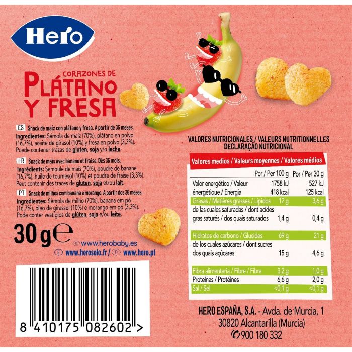 Hero Snack Strawberry Banana Hearts , 30 grams