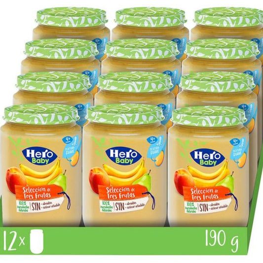 Hero Baby Pack 12X Hero Baby Three Fruits Selection Jar, 190g