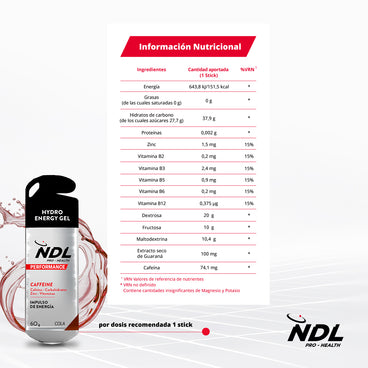 NDL Pro-Health Energy Gel with Caffeine Cola Flavour, Pack 12x60 grams