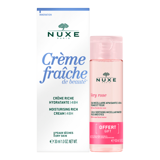 Nuxe Rich Moisturising Cream 48H Dry Skin Crème Fraîche De Beauté Very Rose Micellar Water 50Ml Free Gift