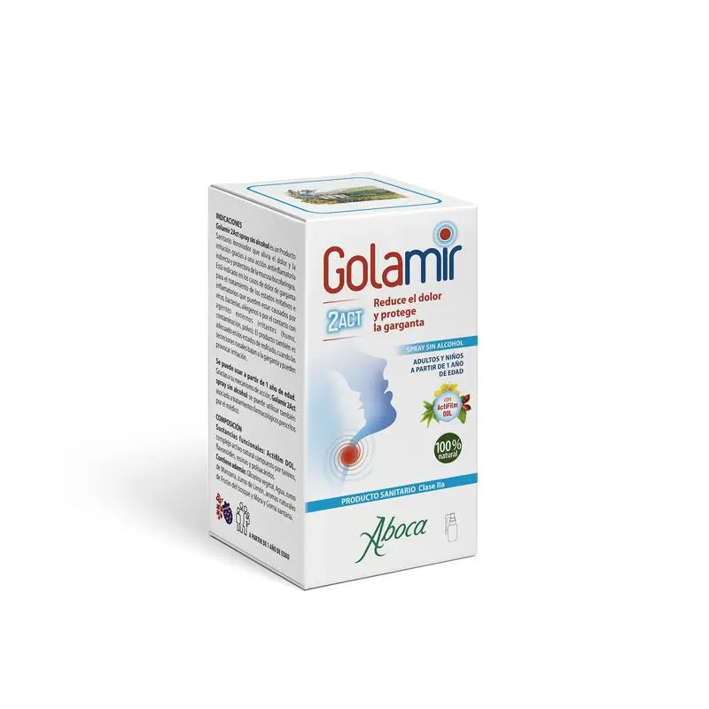 Aboca Golamir 2Act Non-Alcoholic Spray For Pain Relief And Irritation Of Throat And Oral Cavity, Gluten Free, 30 ml