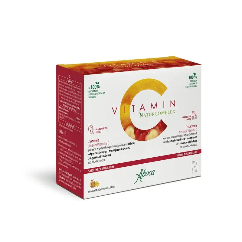 Aboca Vitamin C Naturcomplex Immune Defences, Acerola, Reduces Fatigue and Tiredness, Antioxidant, 20 sachets