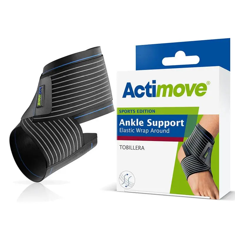 Actimove Tobillera Elástica Con Cincha Estabilizadora Ajustable, Color Negro, Talla  S