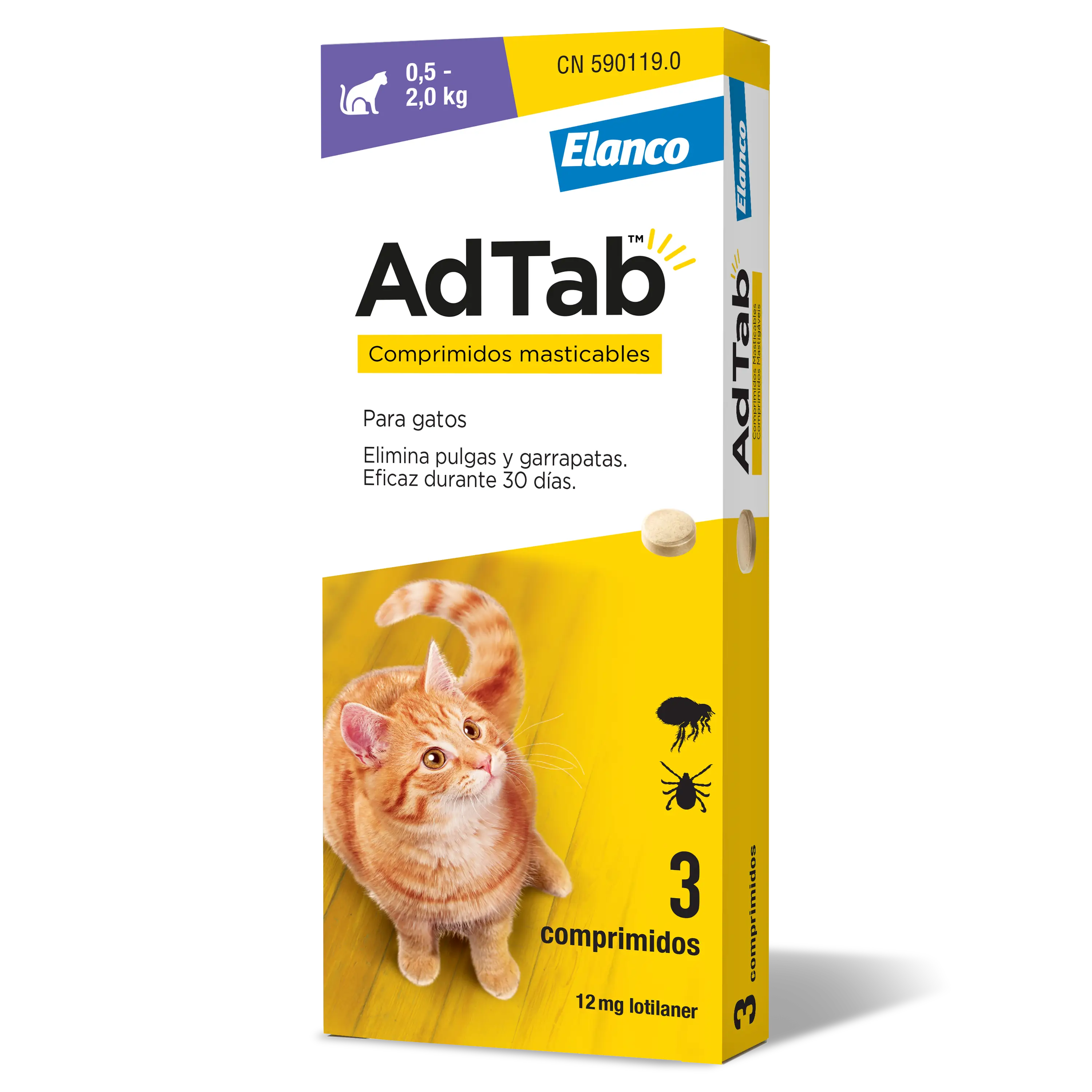 AdTab 12Mg Comp. Masticables Gatos 0,5-2Kg, 3Cpd