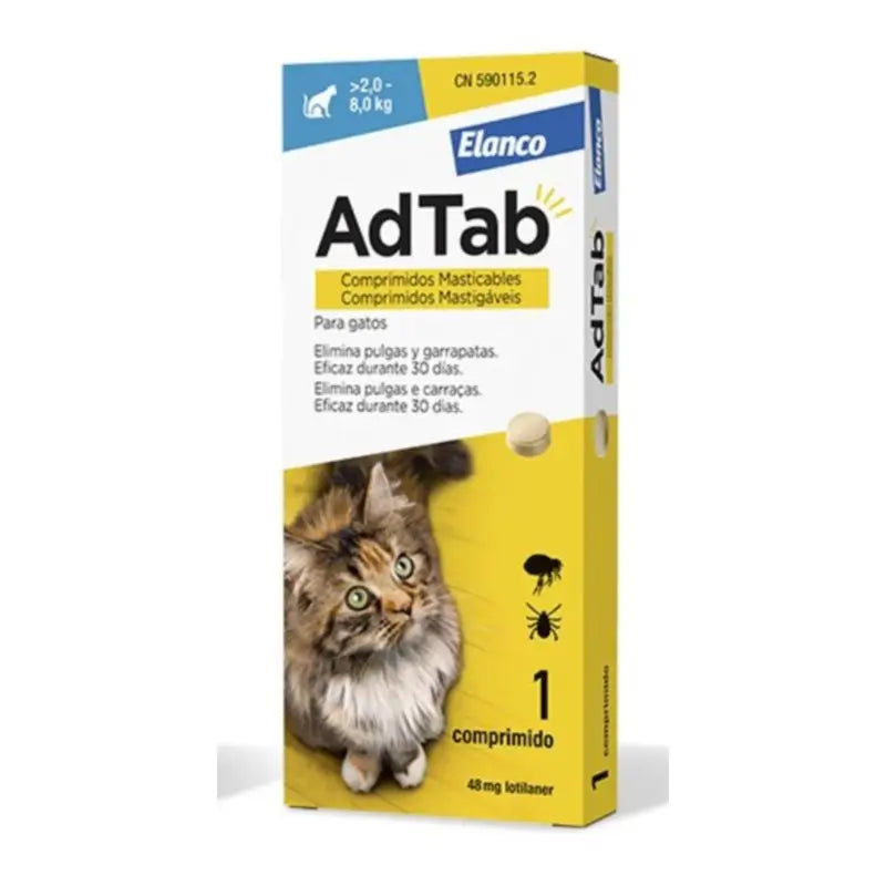 AdTab 48Mg Comp. Masticables Gatos 2-8Kg, 1Cpd