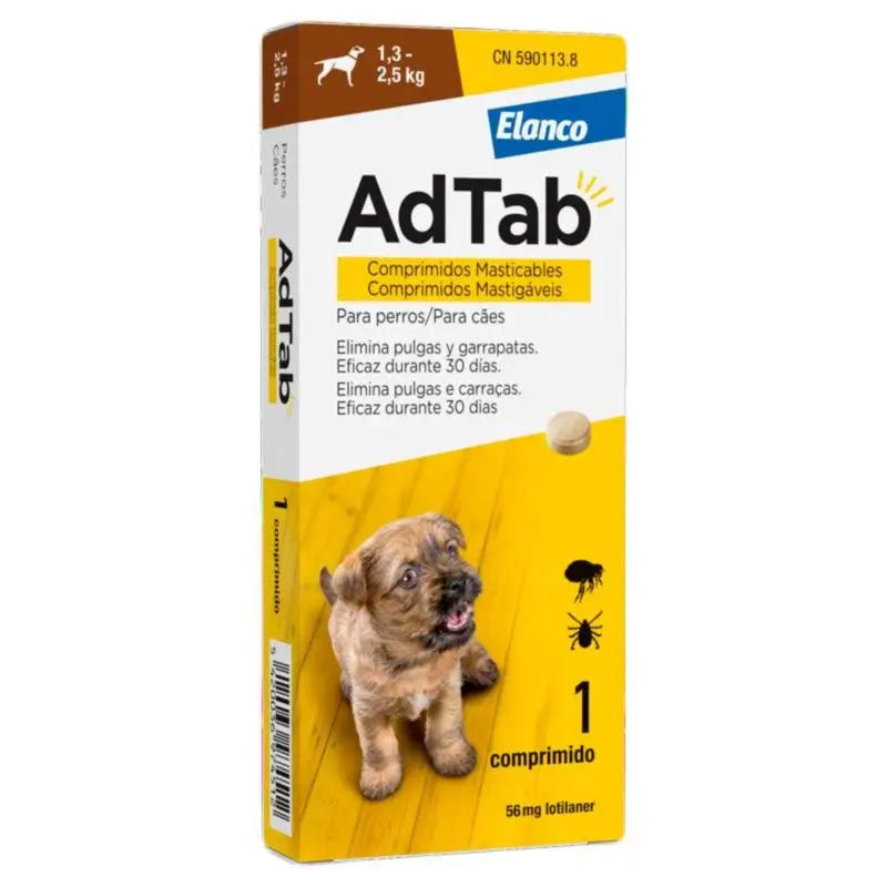 AdTab 56Mg Comp. Masticables Perros 1,3-2,5Kg, 1Cpd