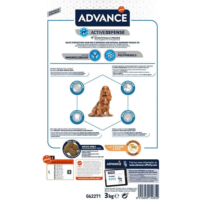 Advance Canine Adult Medium Pollo Arroz 3Kg, pienso para perros