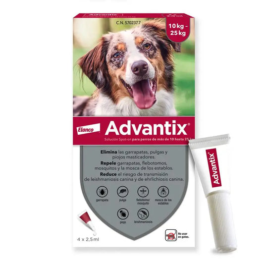 Buy Advantix Antiparasitic Pipettes For Dogs From 10 to 25 Kg 4Units x 2.5 ml at the best price