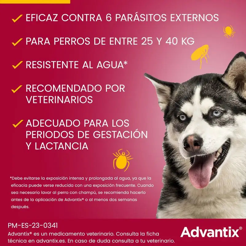 Advantix Pipetas Antiparasitarias Para Perros De +25 Kg 4Unidades x 4 ml