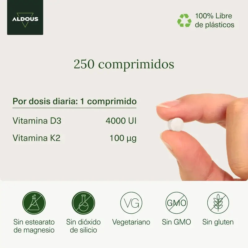 Aldous Bio Vitamin D3 + K2, 250 tablets