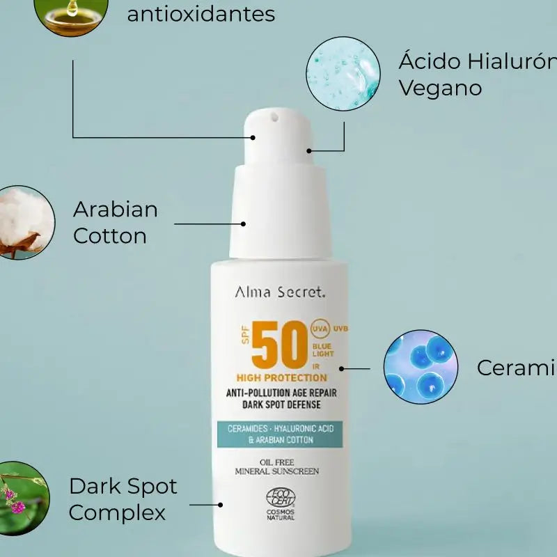 Alma Secret Solar Natural Facial Sunscreen Spf 50 With Ceramides, Anti-Blemish And Oil-Free