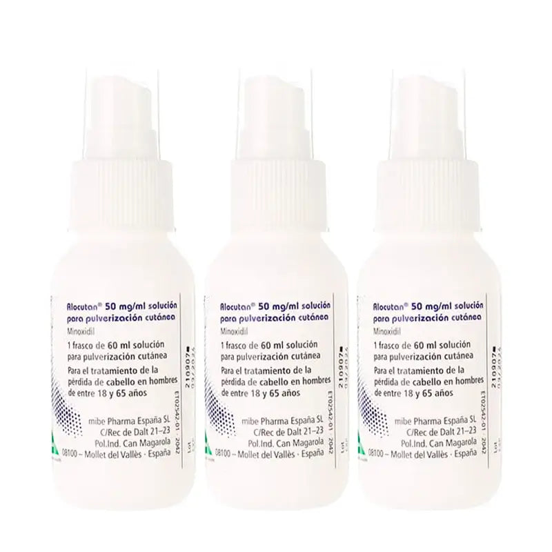 Alocutan 50 mg/ml Minoxidil Solución para Pulverización Cutánea 3 Frascos, 60 ml