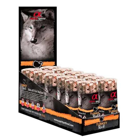 Alpha Spirit Canine Ristra Pavo Caja 12X160Gr, snack para perros