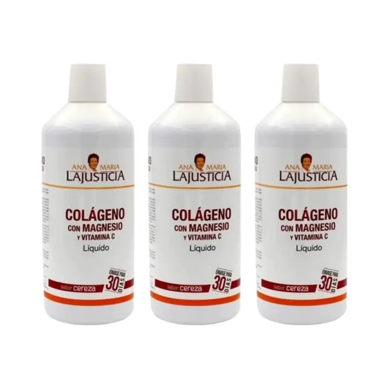Ana Maria Lajusticia Collagen with Magnesium and Vitamin C Cherry Flavour Pack 3 x 1000 ml