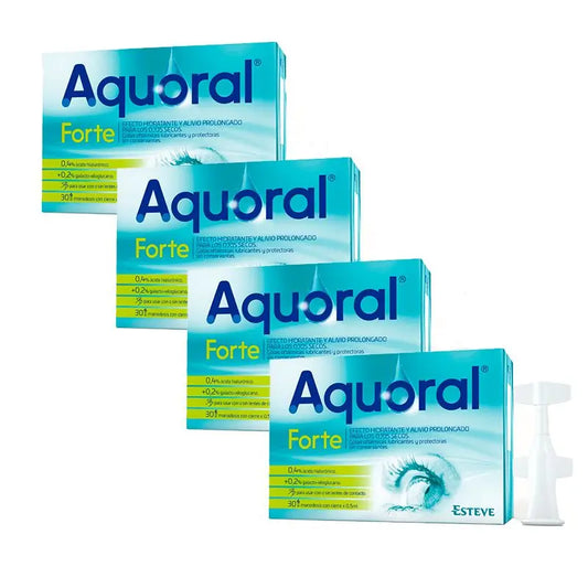 Aquoral Pack Forte Gotas Oftálmicas Lubricantes, 4 x 30 Monodosis