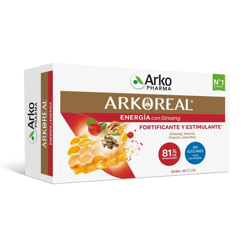 Arkoreal Jalea Real Energía con Ginseng SIN AZÚCAR 20 Ampollas - Arkopharma