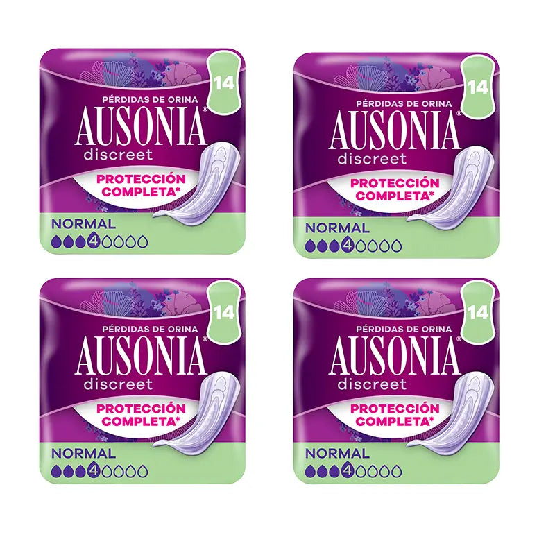 Ausonia Pack Discreet Urine Loss Pads For Normal Women, 4 x 14 Units