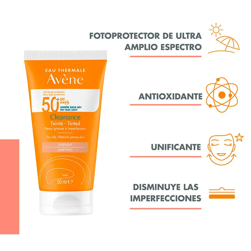 Avene Cleanance Solar SPF 50+ Protector Facial con Color 50 ml