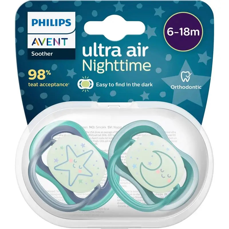 Avent Chupetes Ultra Air 6-18 Meses Niño - Nocturno , 2 unidades