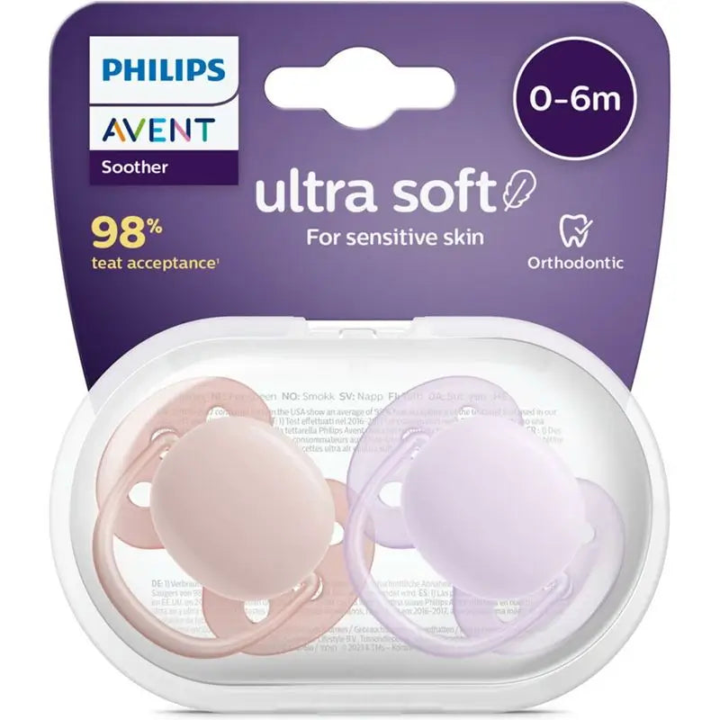 Avent Chupetes Ultra Soft 0-6 Meses Niña , 2 unidades